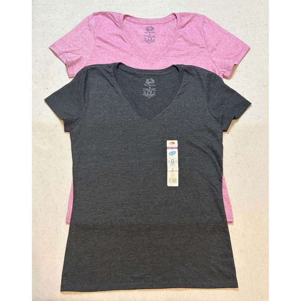 Fruit of the Loom EverSoft V-Neck T-Shirts 2 Pack Gray Pink Womens Medium NEW